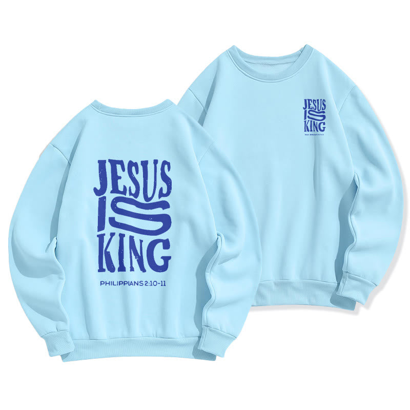 Christianartworkshop Bold Street Style Jesus Is King Bold Fleece Lined Polyester Sweatshirt - Blue - 2XL - image 2