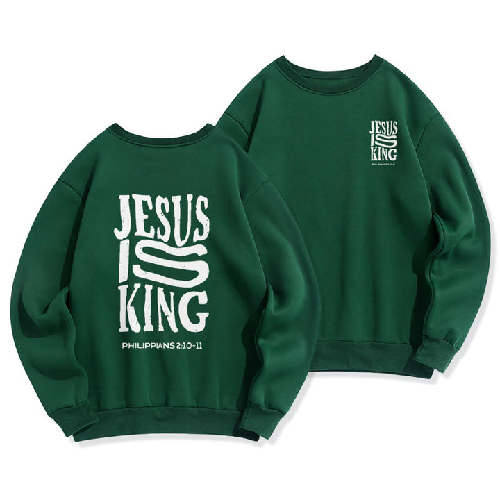 Christianartworkshop Bold Street Style Jesus Is King Bold Fleece Lined Polyester Sweatshirt - Green - 2XL - image 4
