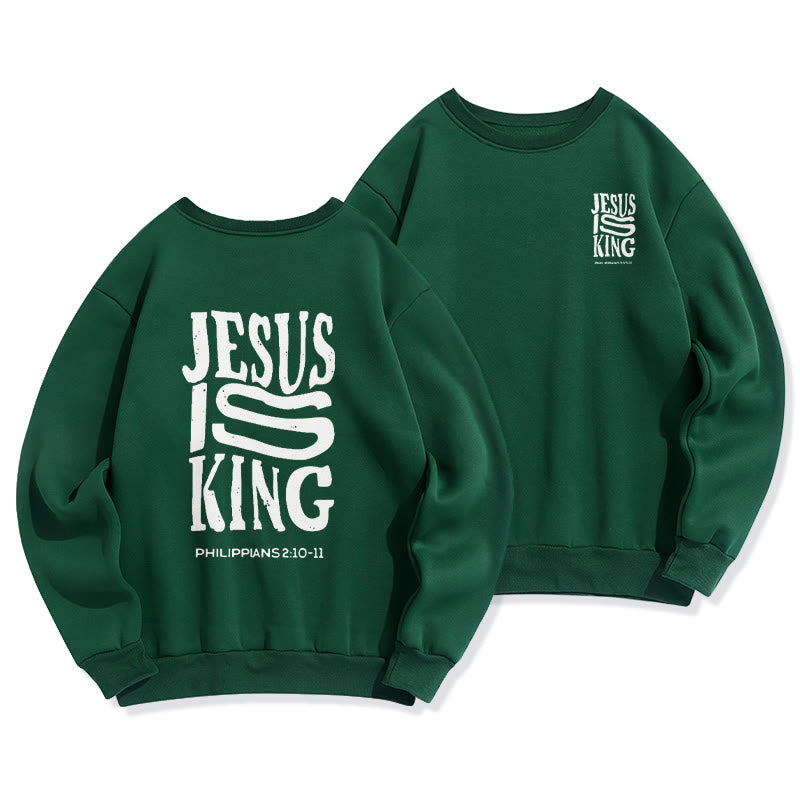 Christianartworkshop Bold Street Style Jesus Is King Bold Fleece Lined Polyester Sweatshirt - Green - 2XL - image 3