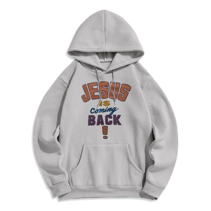 Christianartworkshop Modern Street Style Jesus Is Coming Back Fleece Lined Polyester Hoodie - Grey - 2XL - image 2