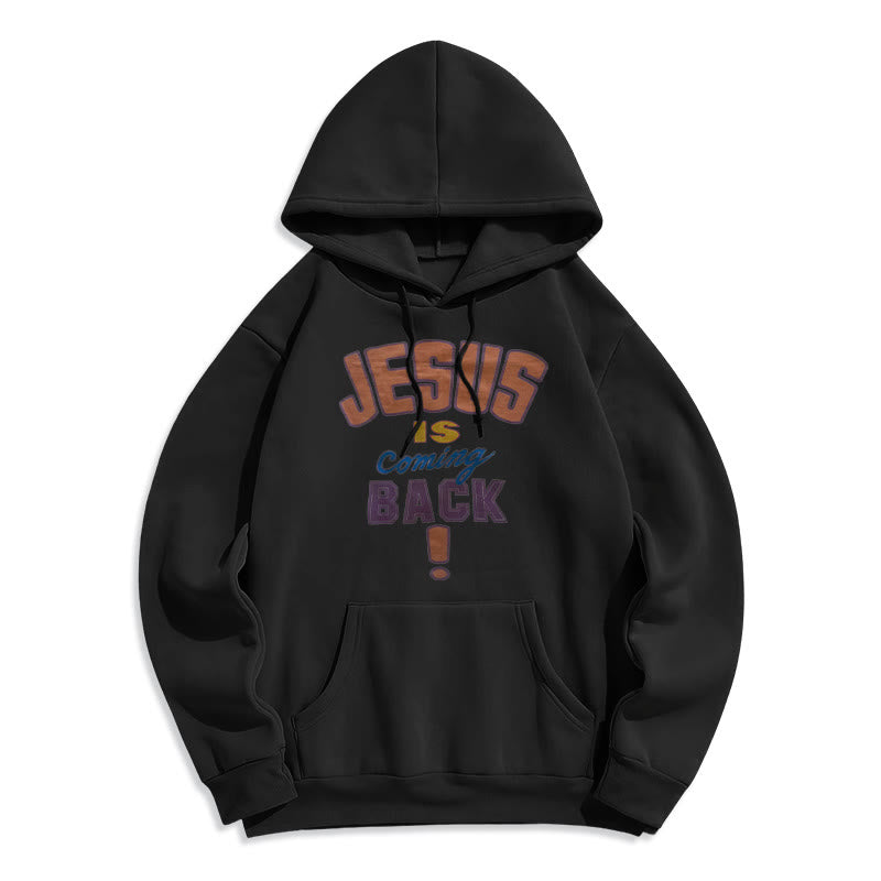 Christianartworkshop Modern Street Style Jesus Is Coming Back Fleece Lined Polyester Hoodie - Black - 2XL - image 6