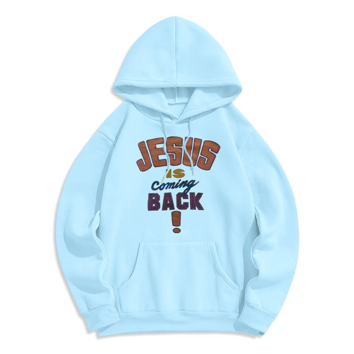 Christianartworkshop Modern Street Style Jesus Is Coming Back Fleece Lined Polyester Hoodie - Blue - 2XL - image 4
