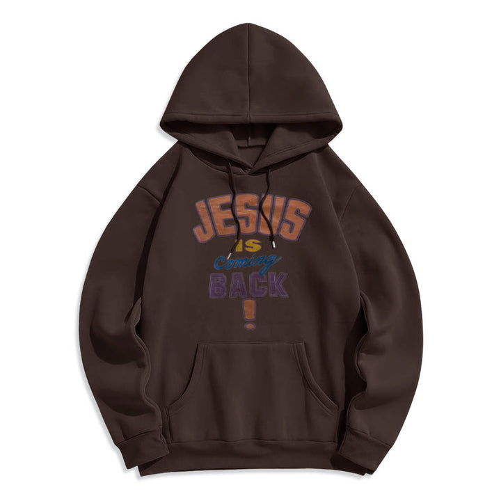 Christianartworkshop Modern Street Style Jesus Is Coming Back Fleece Lined Polyester Hoodie - Brown - 2XL - image 5