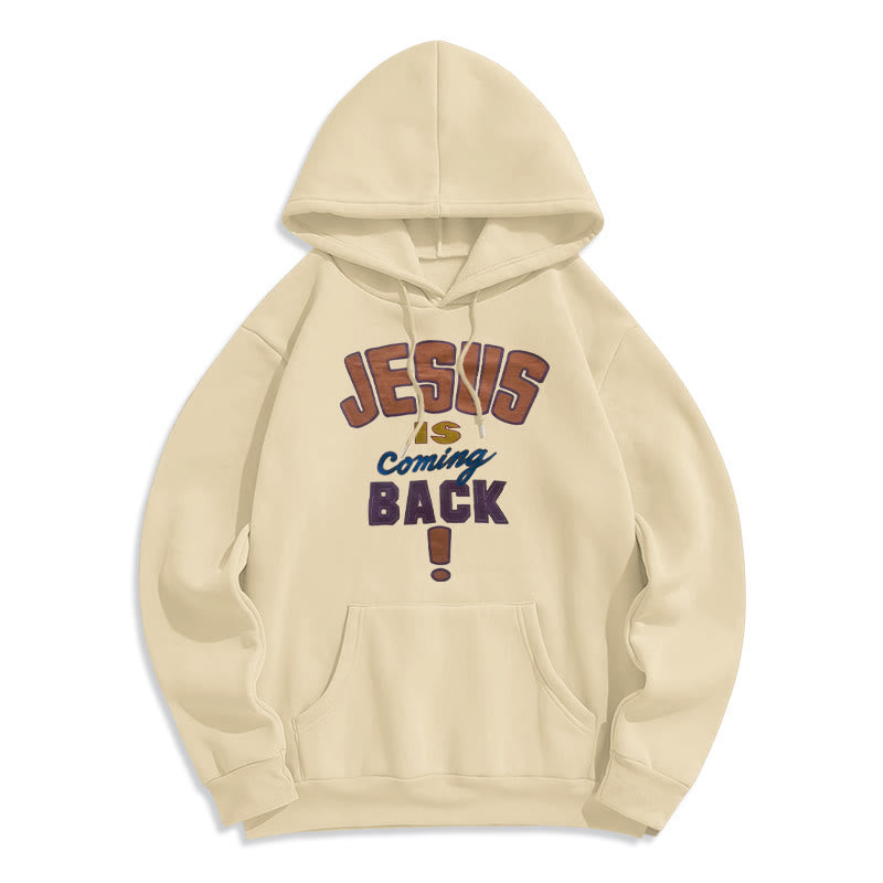 Christianartworkshop Modern Street Style Jesus Is Coming Back Fleece Lined Polyester Hoodie - Beige - 2XL - image 2