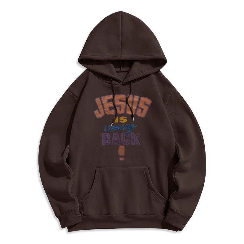 Christianartworkshop Modern Street Style Jesus Is Coming Back Fleece Lined Polyester Hoodie - Brown - 2XL - image 4