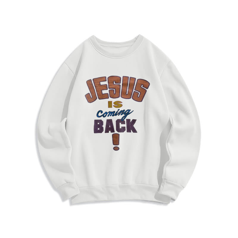 Christianartworkshop Modern Street Style Jesus Is Coming Back Fleece Lined Polyester Sweatshirt - White - 2XL - image 0
