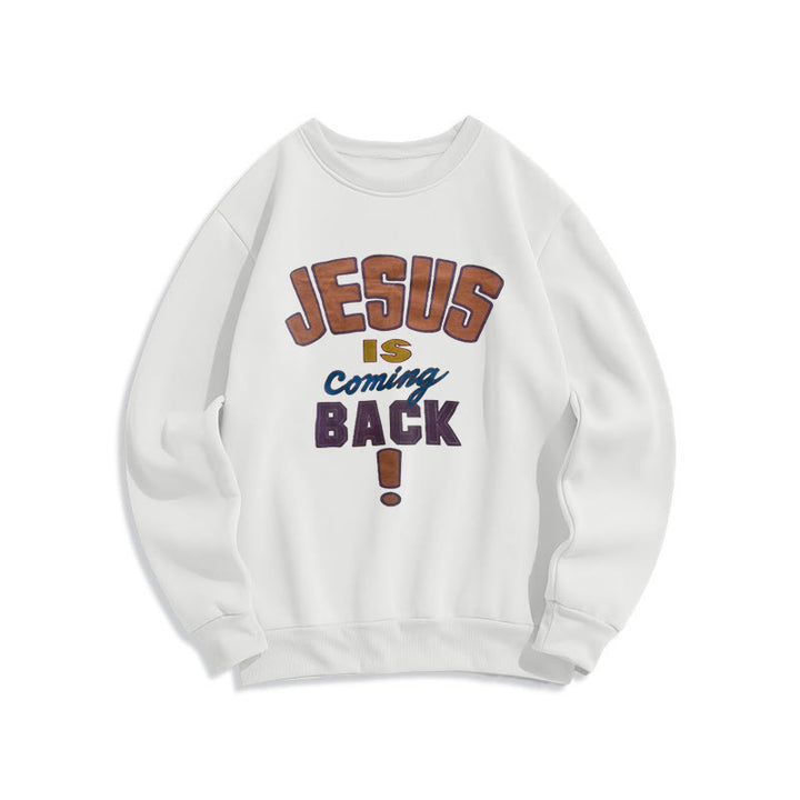 Christianartworkshop Modern Street Style Jesus Is Coming Back Fleece Lined Polyester Sweatshirt - White - 2XL - image 0