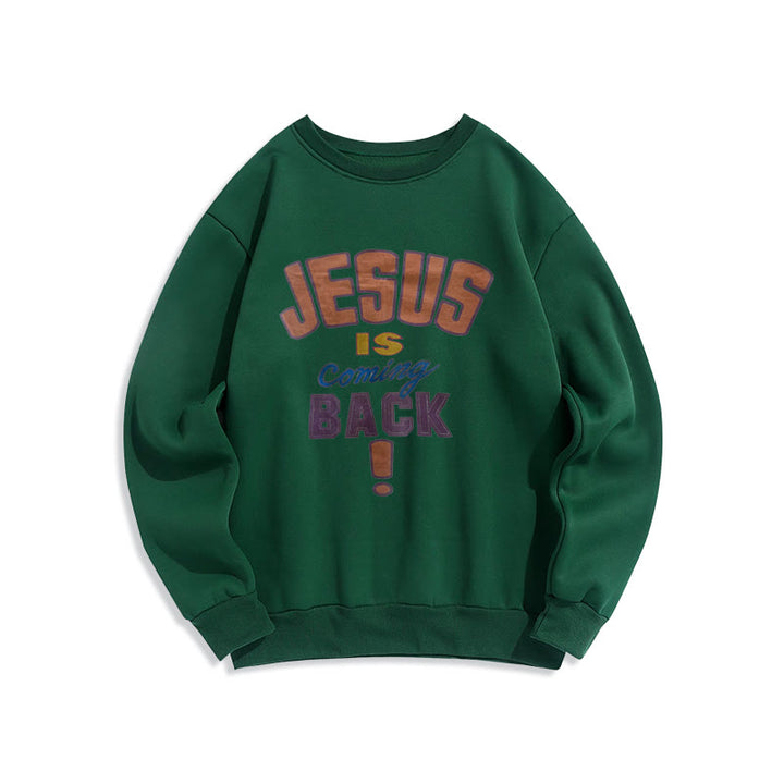 Christianartworkshop Modern Street Style Jesus Is Coming Back Fleece Lined Polyester Sweatshirt - Green - 2XL - image 5