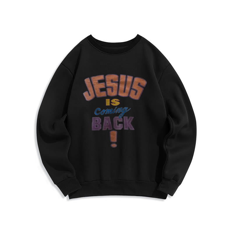 Christianartworkshop Modern Street Style Jesus Is Coming Back Fleece Lined Polyester Sweatshirt - Black - 2XL - image 6