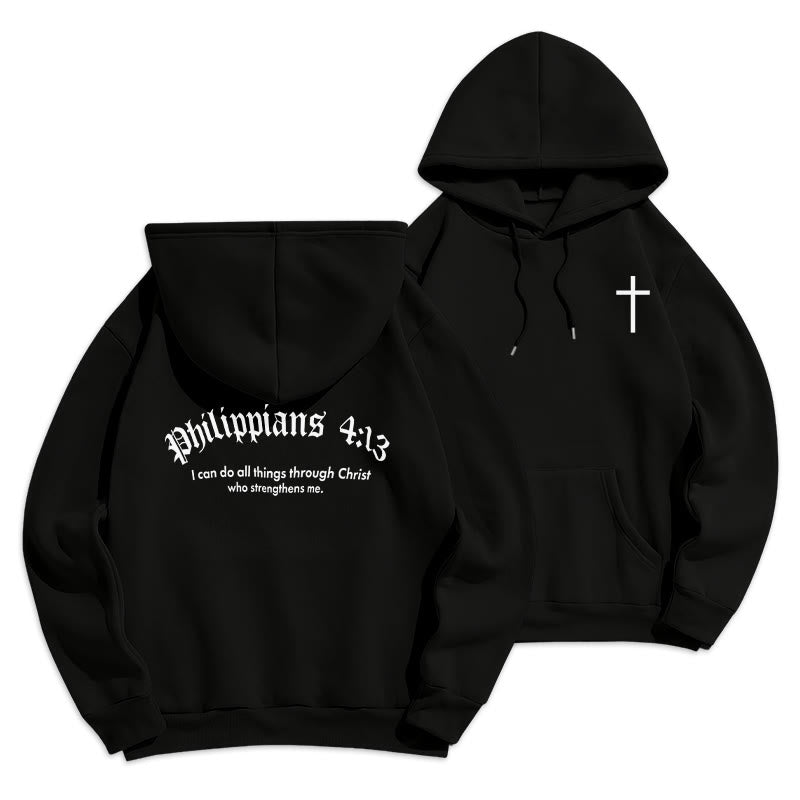 Christianartworkshop Quotation Style Bold Faith in Philippians 413 Fleece Lined Polyester Hoodie - Black - 2XL - image 3