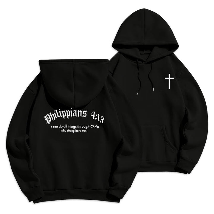 Christianartworkshop Quotation Style Bold Faith in Philippians 413 Fleece Lined Polyester Hoodie - Black - 2XL - image 7