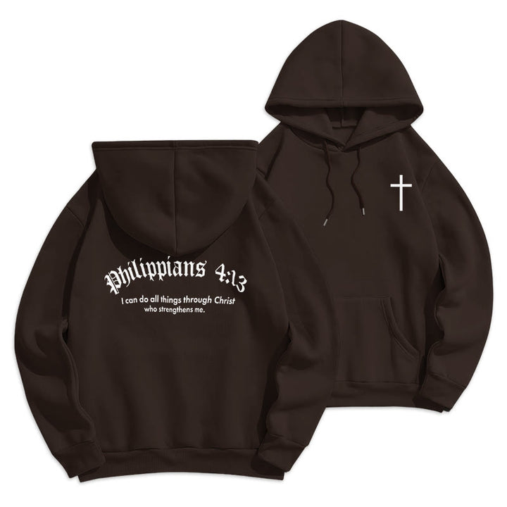 Christianartworkshop Quotation Style Bold Faith in Philippians 413 Fleece Lined Polyester Hoodie - Brown - 2XL - image 5