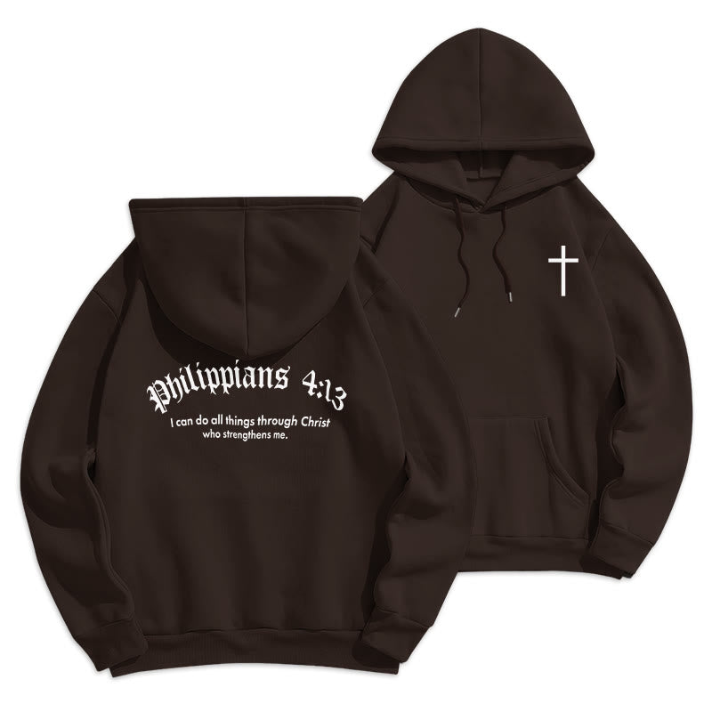 Christianartworkshop Quotation Style Bold Faith in Philippians 413 Fleece Lined Polyester Hoodie - Brown - 2XL - image 11