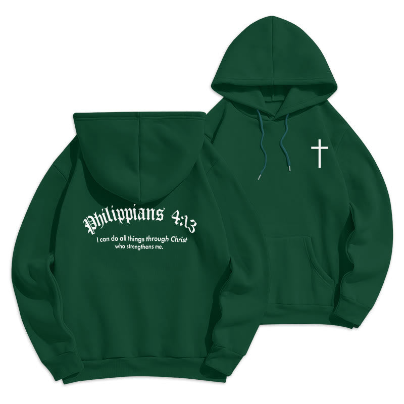 Christianartworkshop Quotation Style Bold Faith in Philippians 413 Fleece Lined Polyester Hoodie - Green - 2XL - image 4