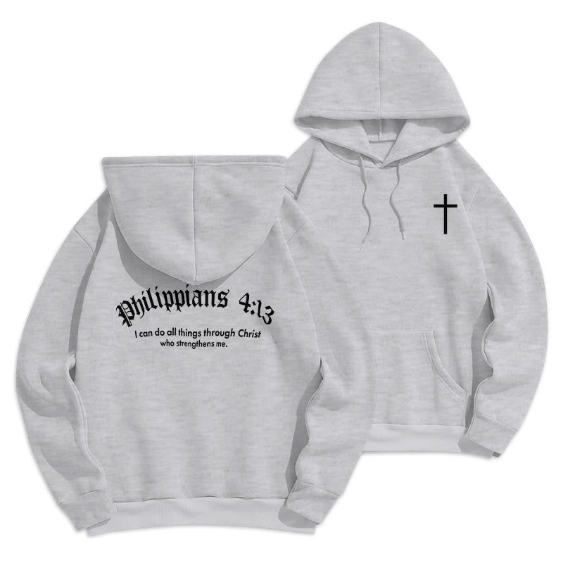 Christianartworkshop Quotation Style Bold Faith in Philippians 413 Fleece Lined Polyester Hoodie - Grey - 2XL - image 2