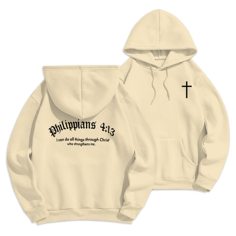 Christianartworkshop Quotation Style Bold Faith in Philippians 413 Fleece Lined Polyester Hoodie - Beige - 2XL - image 8