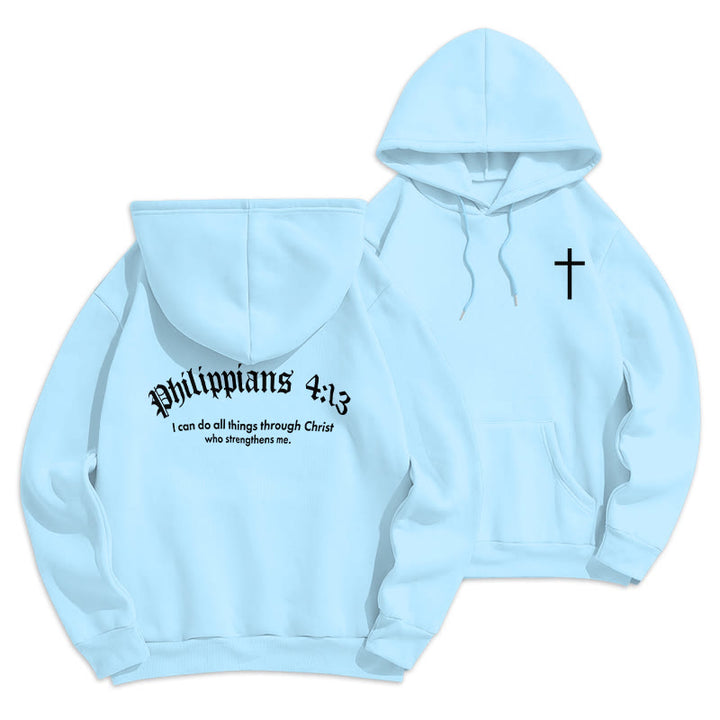 Christianartworkshop Quotation Style Bold Faith in Philippians 413 Fleece Lined Polyester Hoodie - Blue - 2XL - image 7