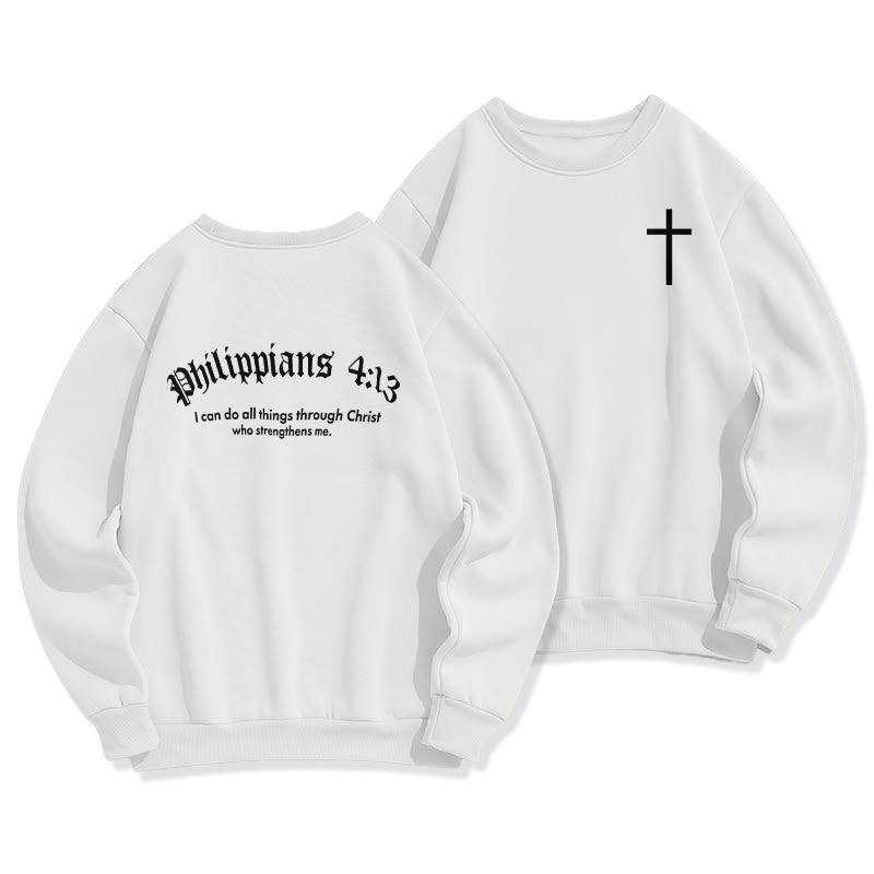 Christianartworkshop Quotation Style Bold Faith in Philippians 413 Fleece Lined Polyester Sweatshirt - White - 2XL - image 0