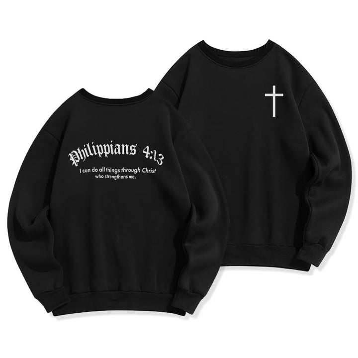 Christianartworkshop Quotation Style Bold Faith in Philippians 413 Fleece Lined Polyester Sweatshirt - Black - 2XL - image 3