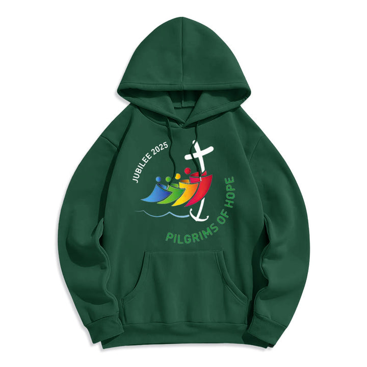 Christianartworkshop Colored Style Pilgrims of Hope Jubilee Fleece Lined Polyester Hoodie - Green - 2XL - image 8