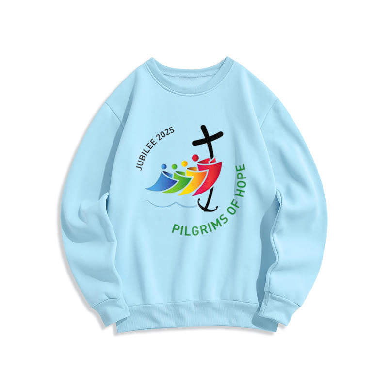 Christianartworkshop Colored Style Pilgrims of Hope Jubilee Fleece Lined Polyester Sweatshirt - Blue - 2XL - image 3