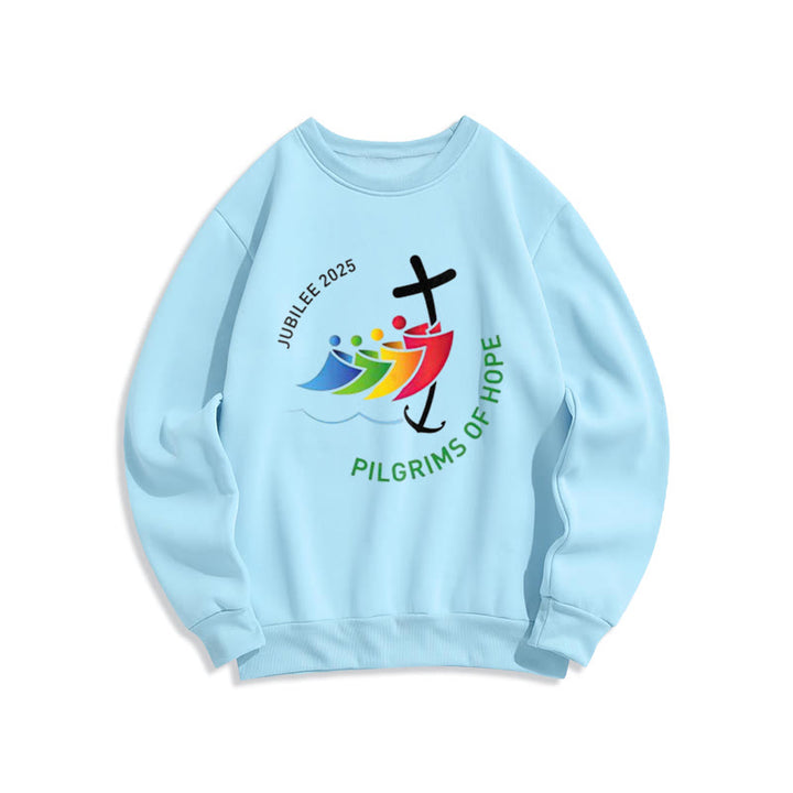 Christianartworkshop Colored Style Pilgrims of Hope Jubilee Fleece Lined Polyester Sweatshirt - Blue - 2XL - image 3
