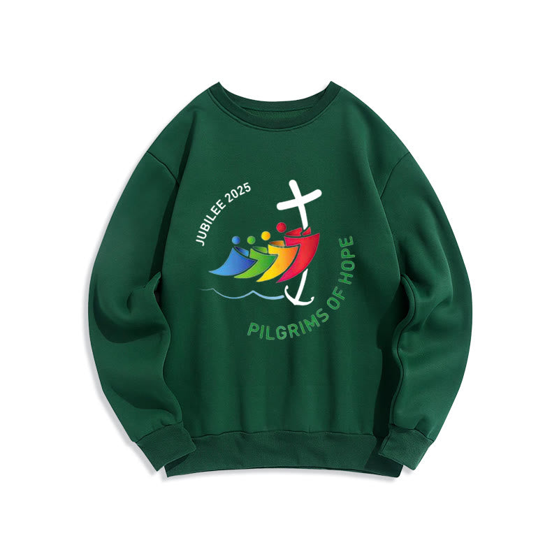 Christianartworkshop Colored Style Pilgrims of Hope Jubilee Fleece Lined Polyester Sweatshirt - Green - 2XL - image 6