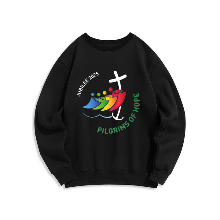 Christianartworkshop Colored Style Pilgrims of Hope Jubilee Fleece Lined Polyester Sweatshirt - Black - 2XL - image 4