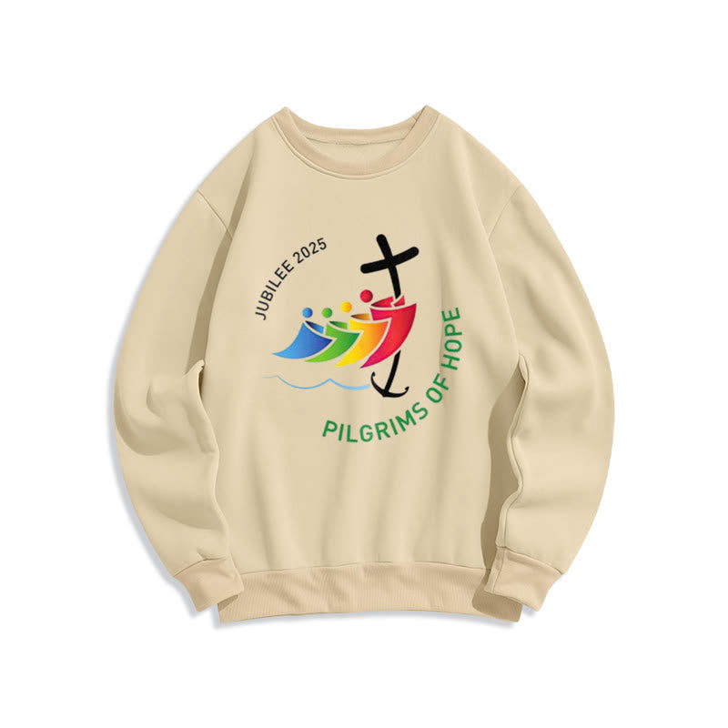 Christianartworkshop Colored Style Pilgrims of Hope Jubilee Fleece Lined Polyester Sweatshirt - Beige - 2XL - image 2