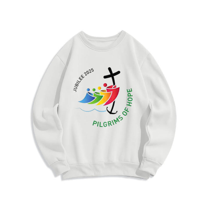 Christianartworkshop Colored Style Pilgrims of Hope Jubilee Fleece Lined Polyester Sweatshirt - White - 2XL - image 0