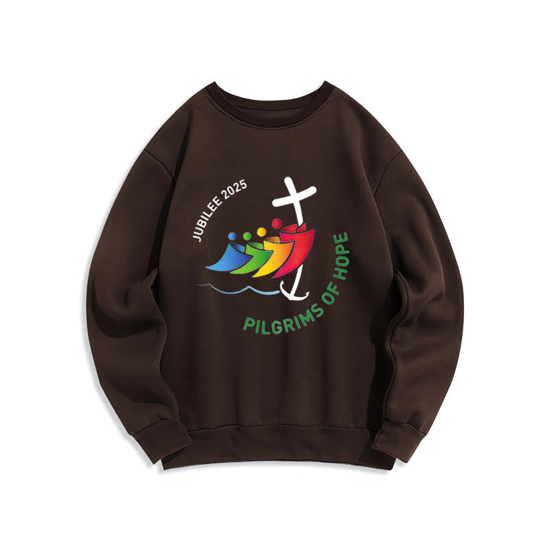 Christianartworkshop Colored Style Pilgrims of Hope Jubilee Fleece Lined Polyester Sweatshirt - Brown - 2XL - image 5