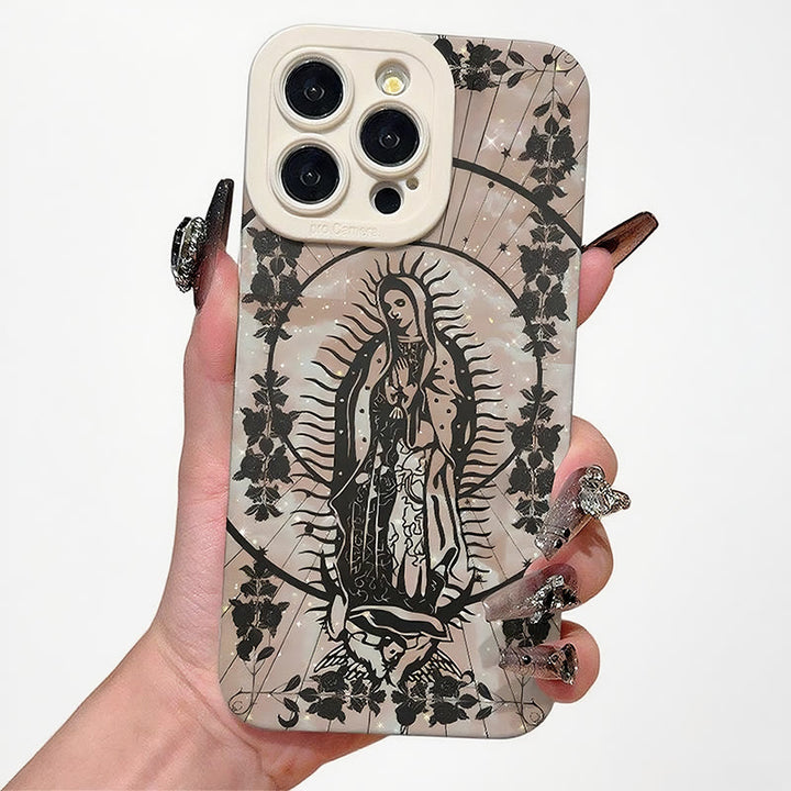 Christianartworkshop Elegant Shining Faith Virgin Mary Phone Case: Catholic Devotion Gift - Pearl White (White Frame) - iPhone 16Pro Max - image 0