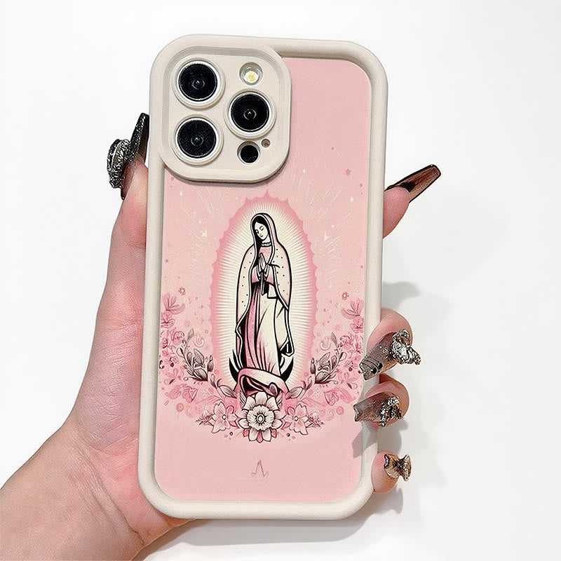 Christianartworkshop Colored Style Our Lady of Guadalupe Faithful Phone Case - Pink (White Frame) - iPhone 16Pro Max - image 0