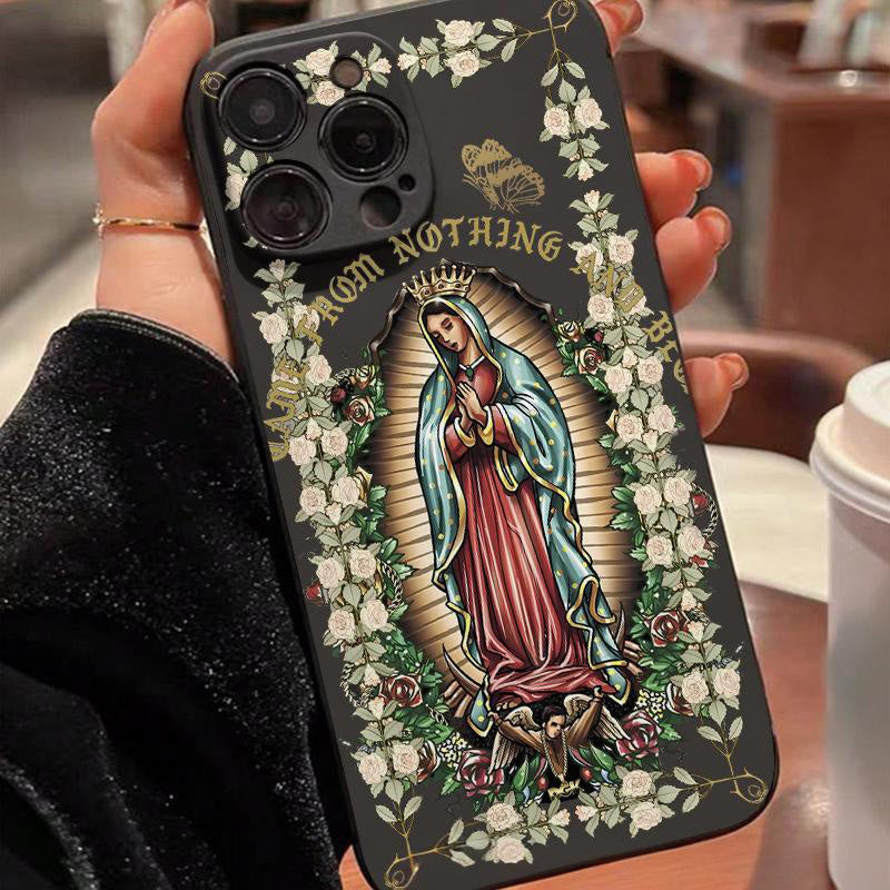 Christianartworkshop Virgin Mary Surrounded by White Roses Spiritual Phone Case - Black (One-Piece Style) - iPhone 16Pro Max - image 6