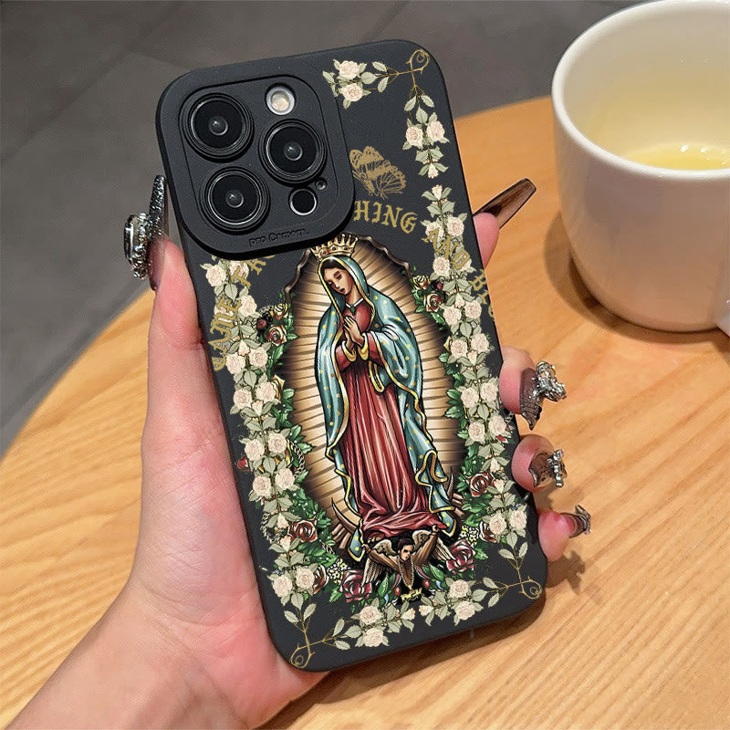 Christianartworkshop Virgin Mary Surrounded by White Roses Spiritual Phone Case - Black (Frame-Ring Style) - iPhone 16Pro Max - image 5