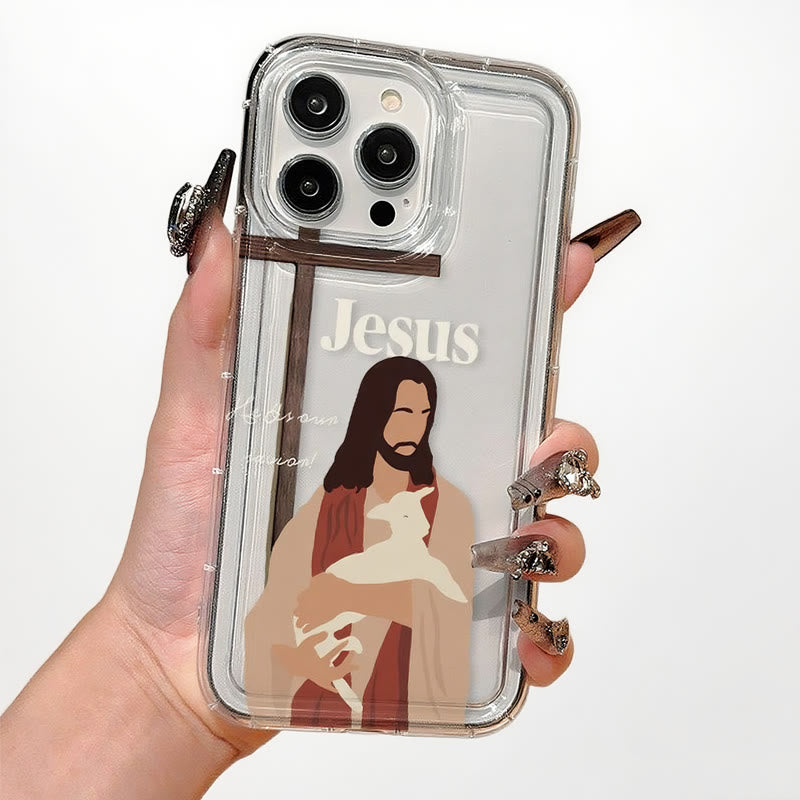 Christianartworkshop Faith-Inspired Christian Symbolism Phone Case: Virgin Mary, Jesus & Cross Art - Jesus - iPhone 16Pro Max - image 0