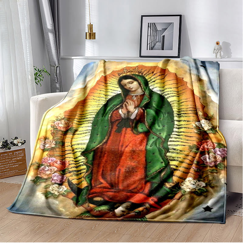 Christianartworkshop Colored Style Our Lady of Guadalupe Flannel Blanket: Cozy Faith for Bedroom & Sofa - B - 264x228cm - image 1