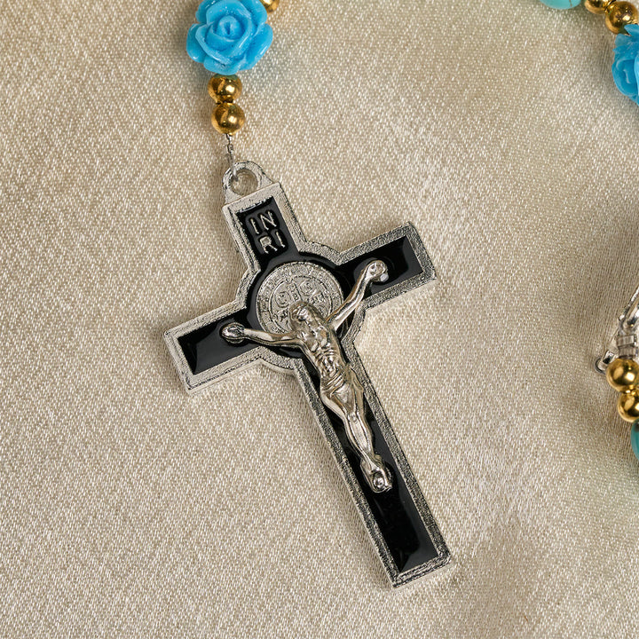 Christianartworkshop Elegant Red & Blue Rose Rosary with Turquoise Beads: Blessed by Our Lady and St. Benedict - image 17