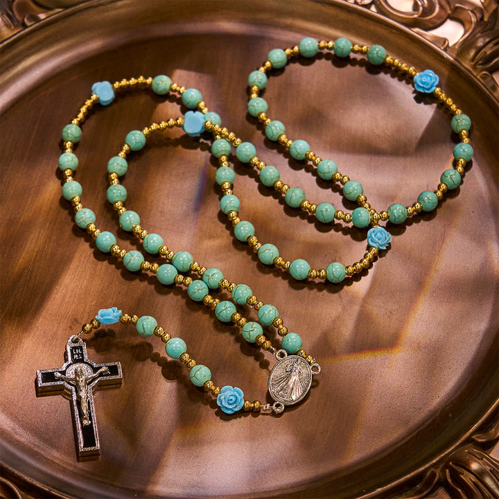 Christianartworkshop Elegant Red & Blue Rose Rosary with Turquoise Beads: Blessed by Our Lady and St. Benedict - image 16