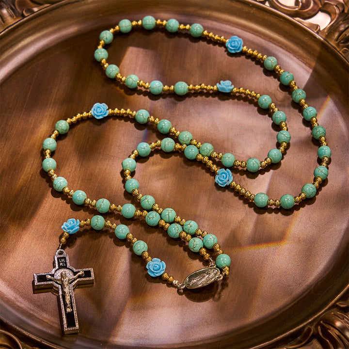 Christianartworkshop Elegant Red & Blue Rose Rosary with Turquoise Beads: Blessed by Our Lady and St. Benedict - image 15
