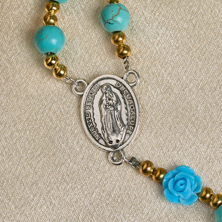 Christianartworkshop Elegant Red & Blue Rose Rosary with Turquoise Beads: Blessed by Our Lady and St. Benedict - image 18