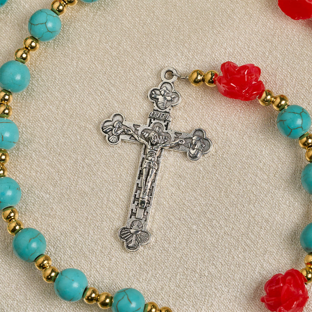 Christianartworkshop Elegant Red & Blue Rose Rosary with Turquoise Beads: Blessed by Our Lady and St. Benedict - image 8