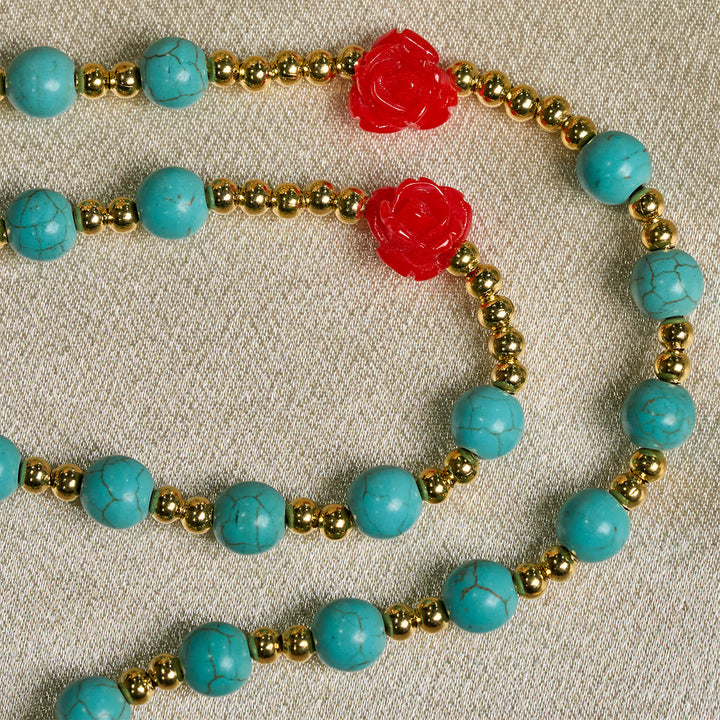 Christianartworkshop Elegant Red & Blue Rose Rosary with Turquoise Beads: Blessed by Our Lady and St. Benedict - image 9