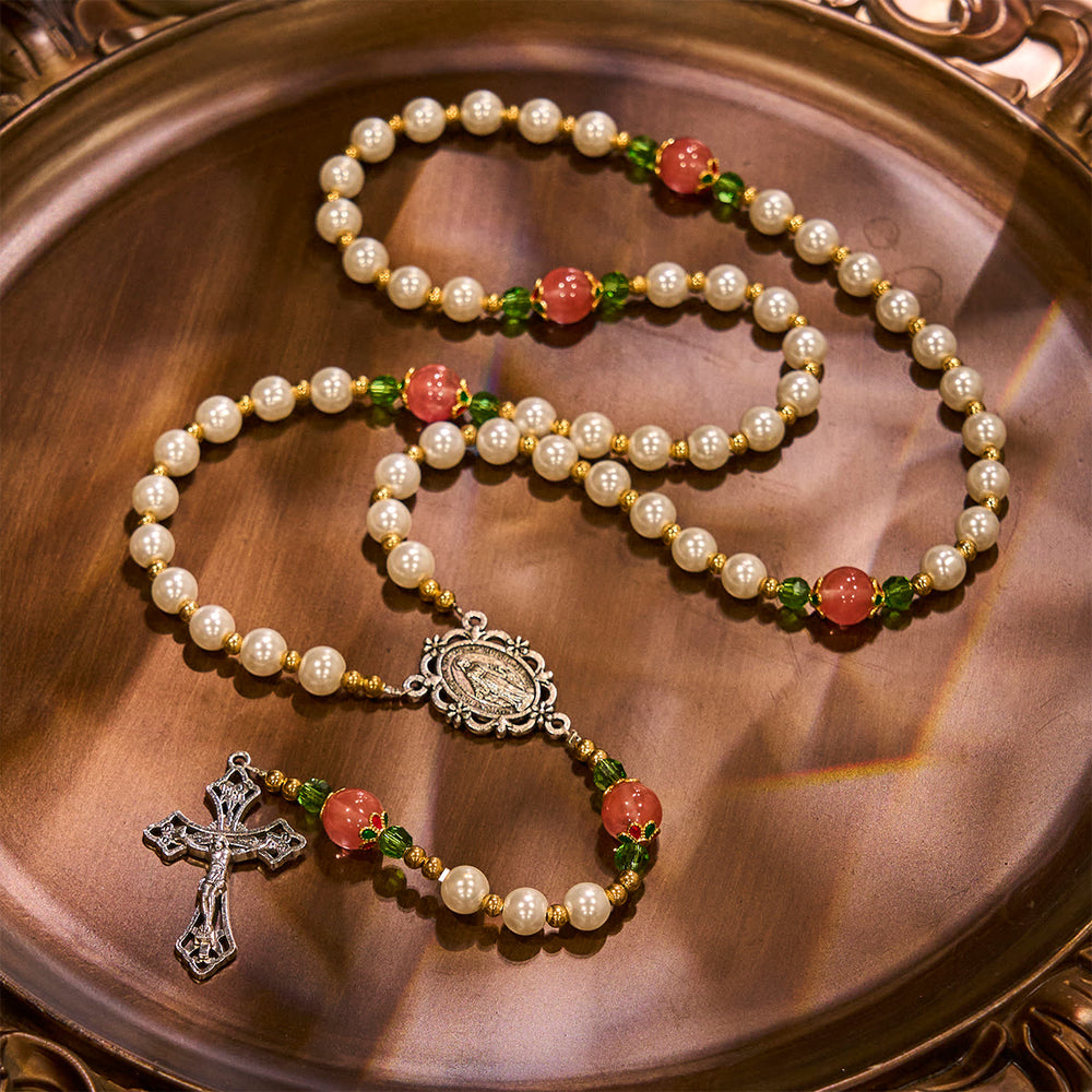 Christianartworkshop Floral Grace Our Lady Rosary with Pink & Purple Beads Accents - image 1
