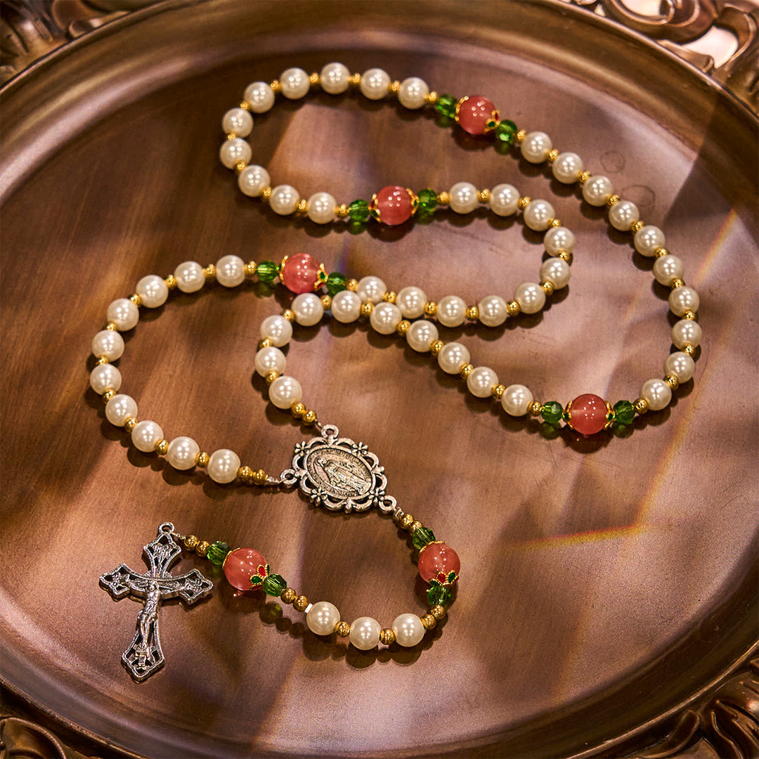 Christianartworkshop Floral Grace Our Lady Rosary with Pink & Purple Beads Accents - image 1