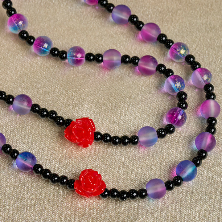 Christianartworkshop Mystical Frosted Purple-Blue Beads Rosary with Red Roses & Miraculous Medal Blessing - image 9