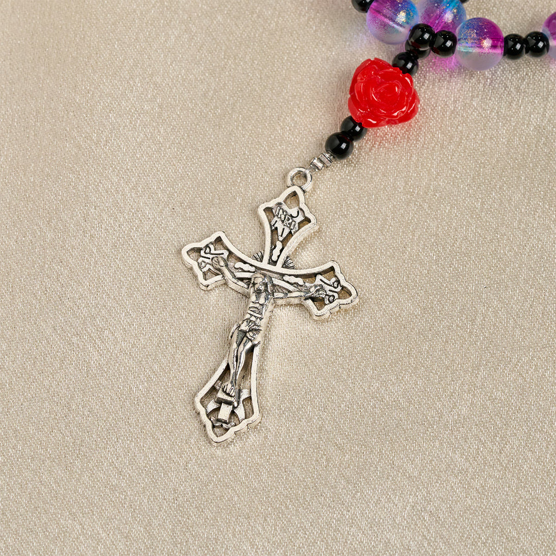 Christianartworkshop Mystical Frosted Purple-Blue Beads Rosary with Red Roses & Miraculous Medal Blessing - image 8