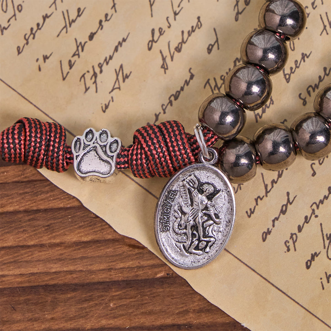 Christianartworkshop Rugged Bronze-Tone Beads Paracord Rosary with Paw Charms & St. Michael - image 7