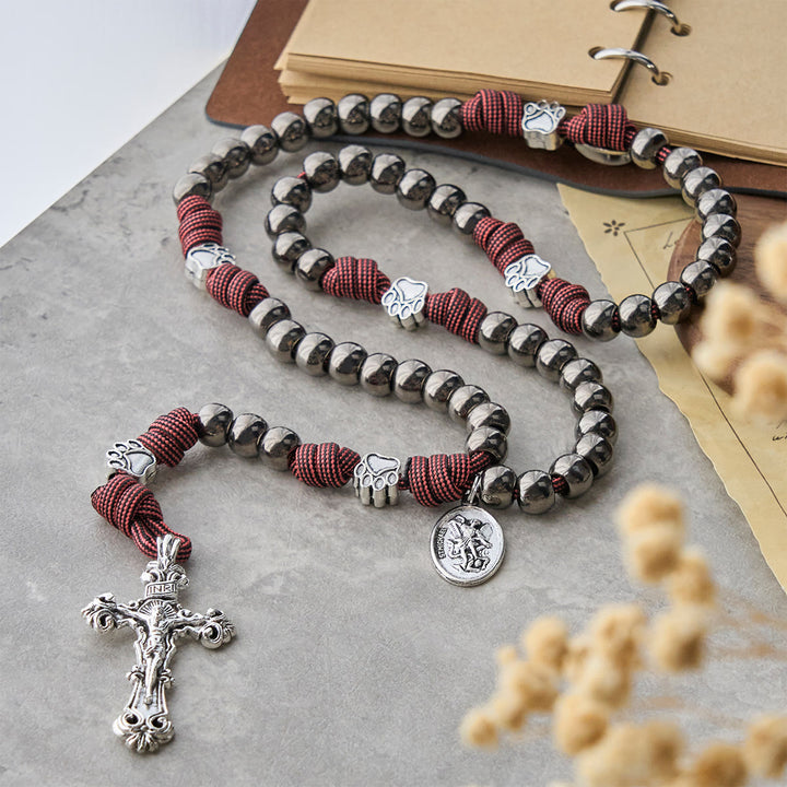 Christianartworkshop Rugged Bronze-Tone Beads Paracord Rosary with Paw Charms & St. Michael - image 3