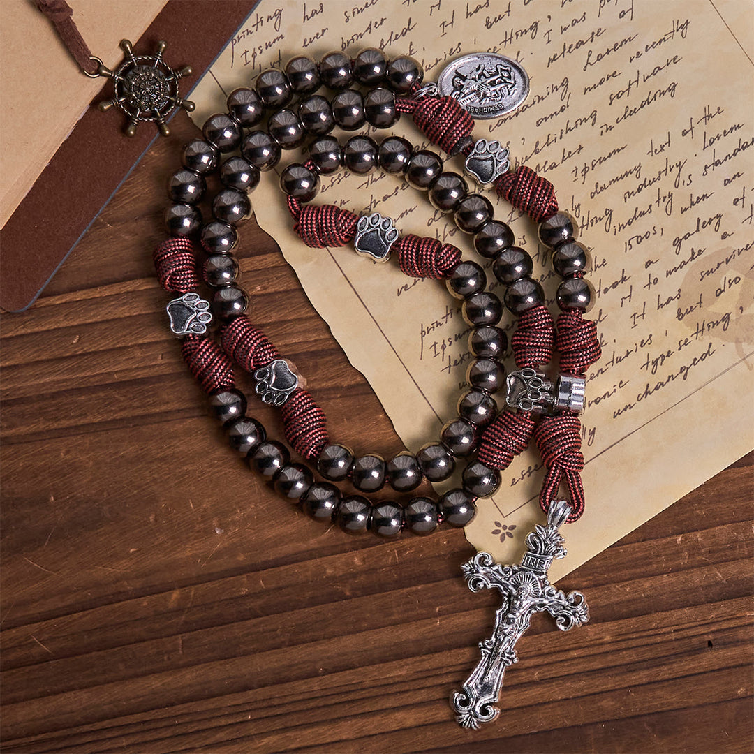 Christianartworkshop Rugged Bronze-Tone Beads Paracord Rosary with Paw Charms & St. Michael - image 2